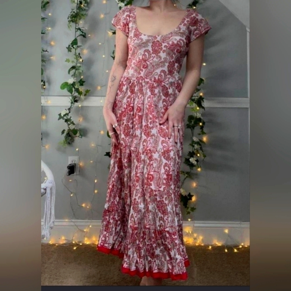 Soft Surroundings Red And White Maxi Linen Dress